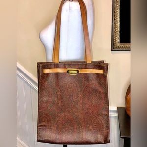 ETRO Red Paisley Coated Canvas Vachetta Leather Laptop Briefcase Shoulder Bag